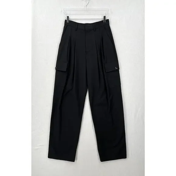 ENZA COSTA Cargo trouser Pant Womens 26 Black Pleated Wide Leg